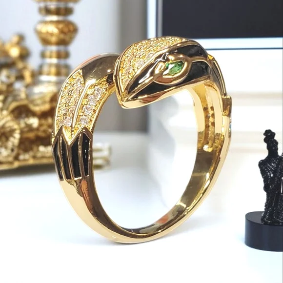 Luxury 18k Gold Plated Fat Head Snake Serpent Enamel Zircon Crystal Ring
